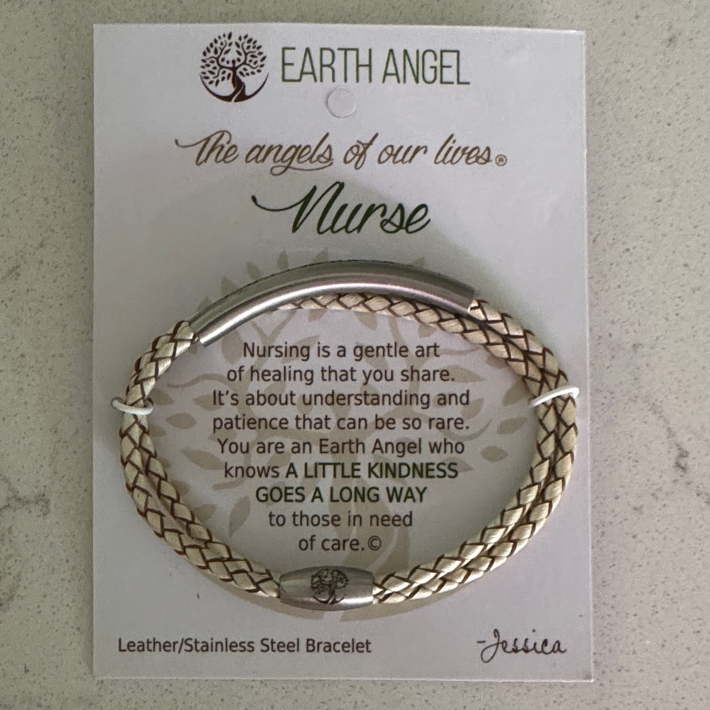 Earth Angel Nurse Leather Stainless Steel Bracelet